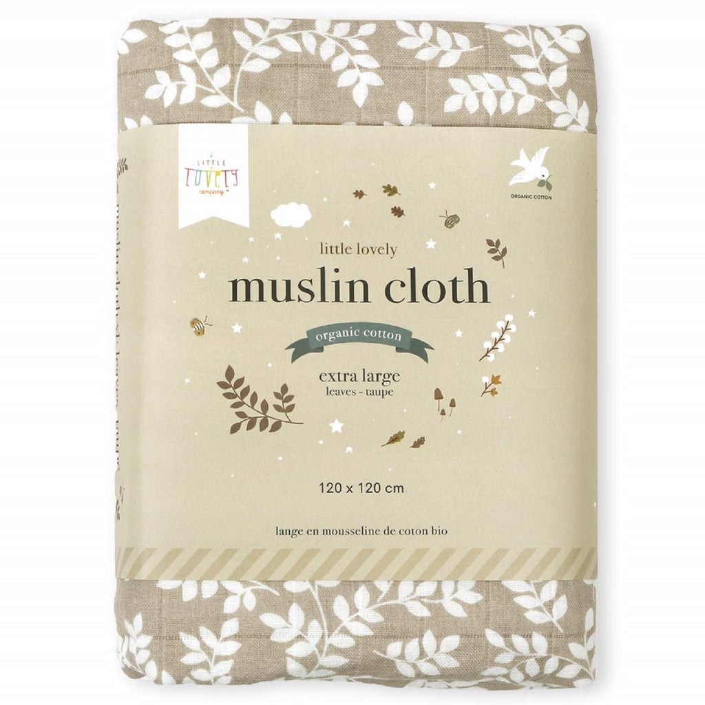 Muslin cloth XL: leaves - taupe