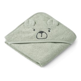 Albert Hooded Baby Towel - Bear dove blue