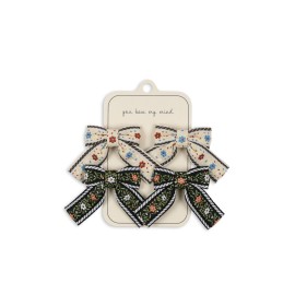 4 pack Ribbon bow hair clips - beige/blak