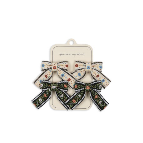 4 pack Ribbon bow hair clips - beige/blak