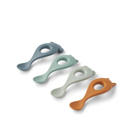 Liva silicone spoon - 4 pack - whale blue mix